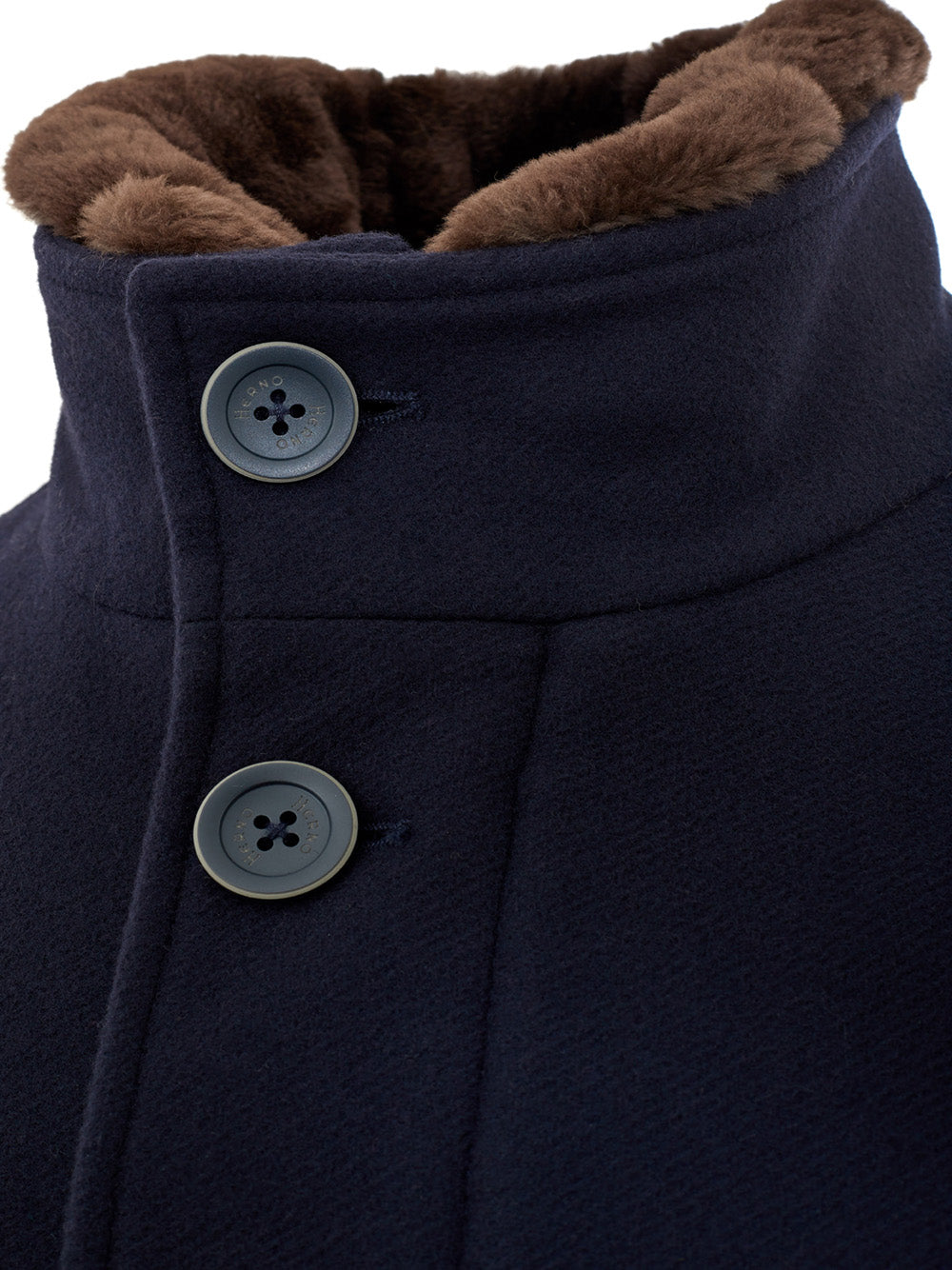 Herno Blue Wool Jacket with Fur Collar