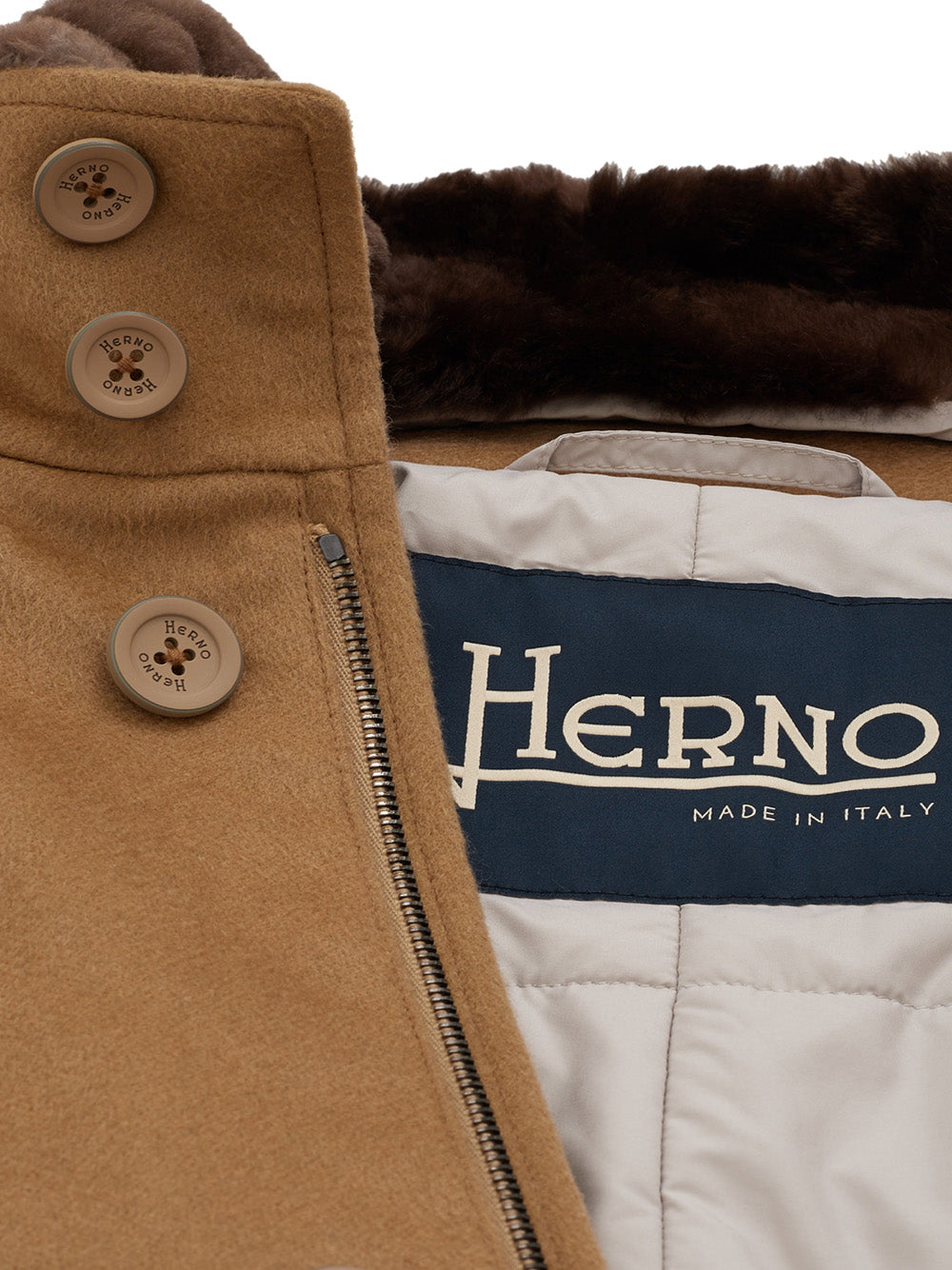 Herno Elegant Cashmere Jacket with Fur Collar