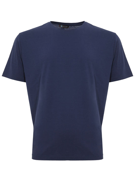 Colombo Elegant Blue Ink Cotton-Silk Blend Tee