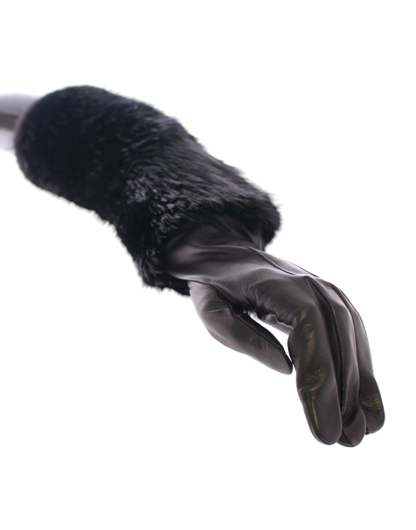 Dolce & Gabbana Black Beaver Fur Lambskin Leather Elbow Gloves