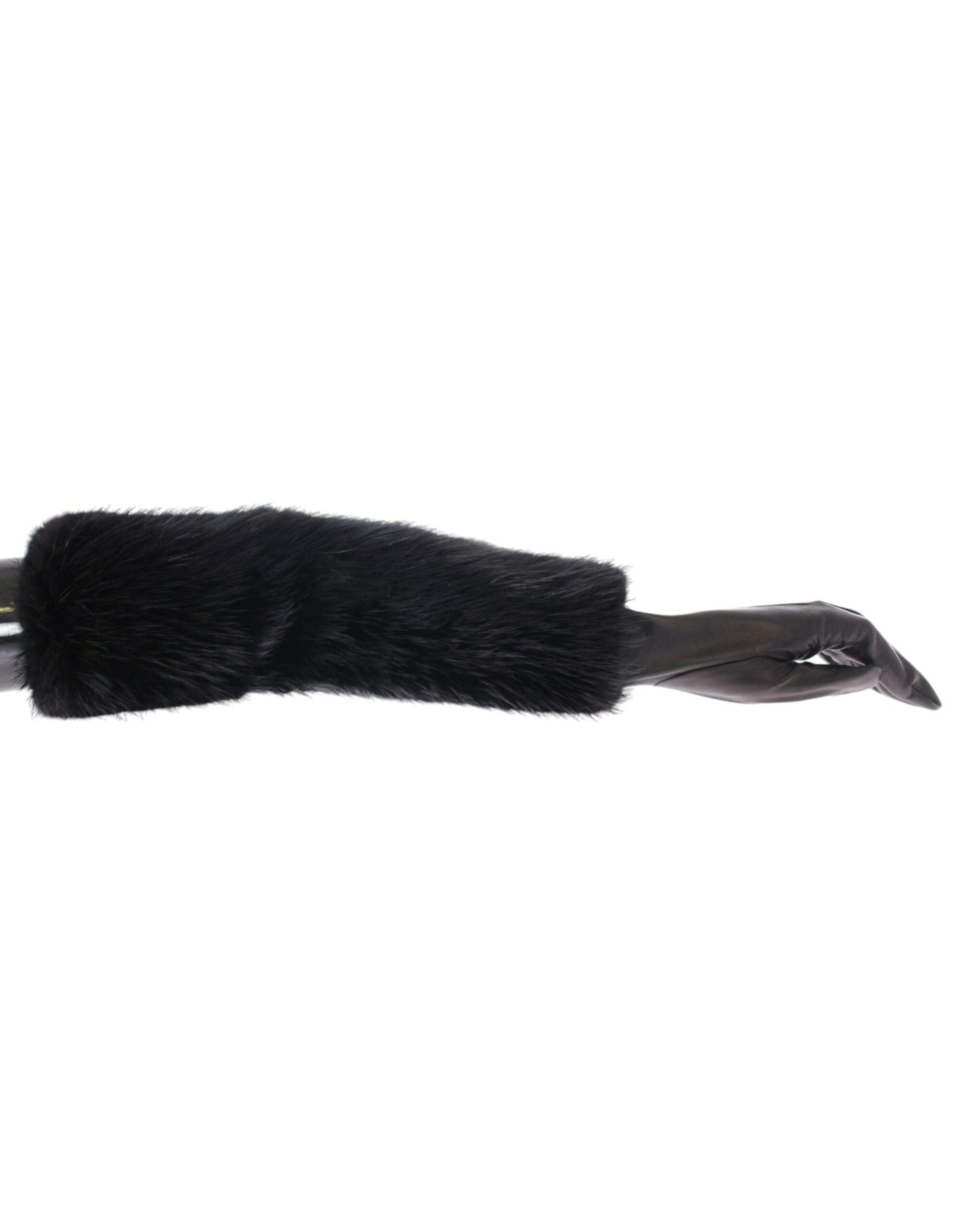 Dolce & Gabbana Black Beaver Fur Lambskin Leather Elbow Gloves