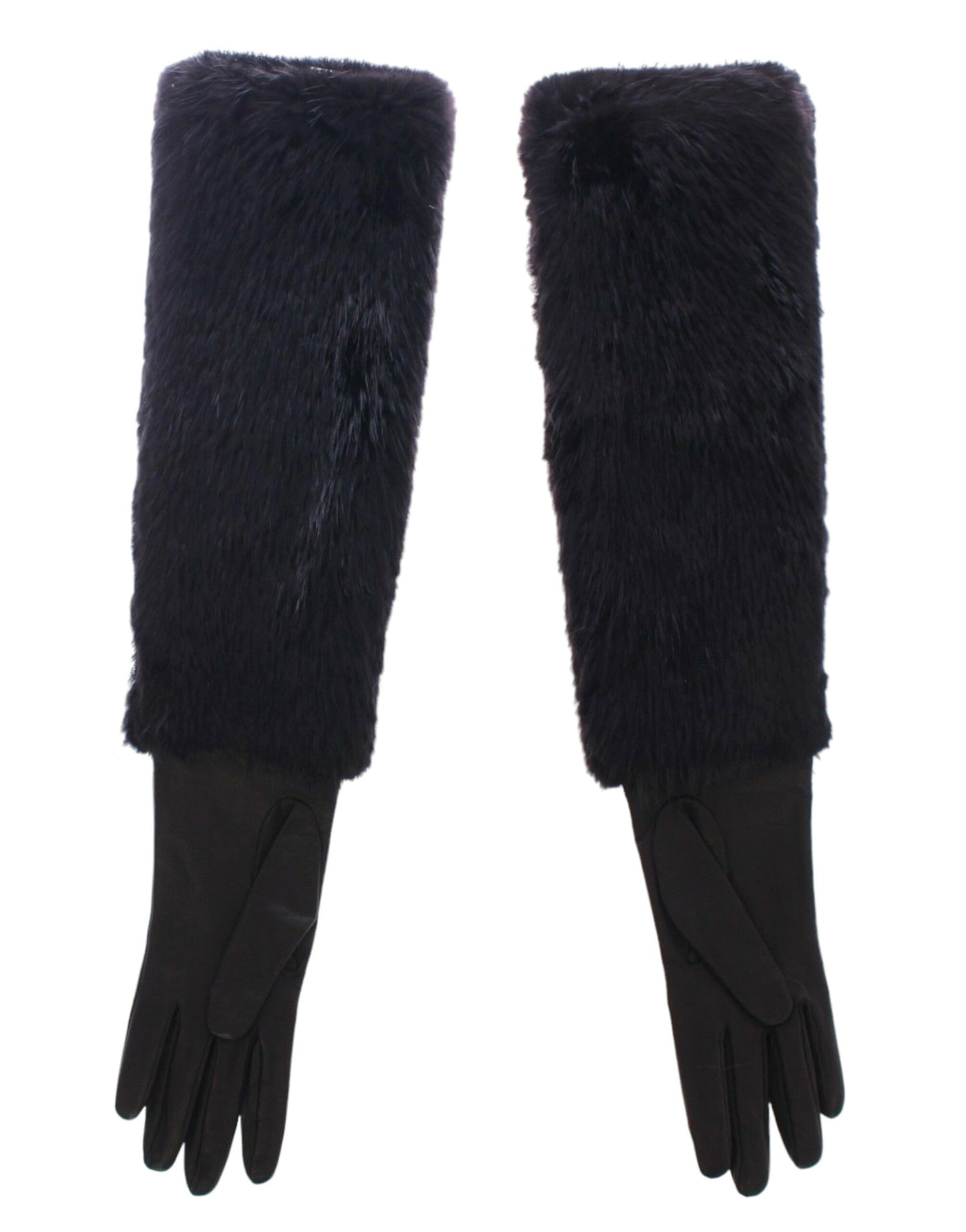 Dolce & Gabbana Black Beaver Fur Lambskin Leather Elbow Gloves