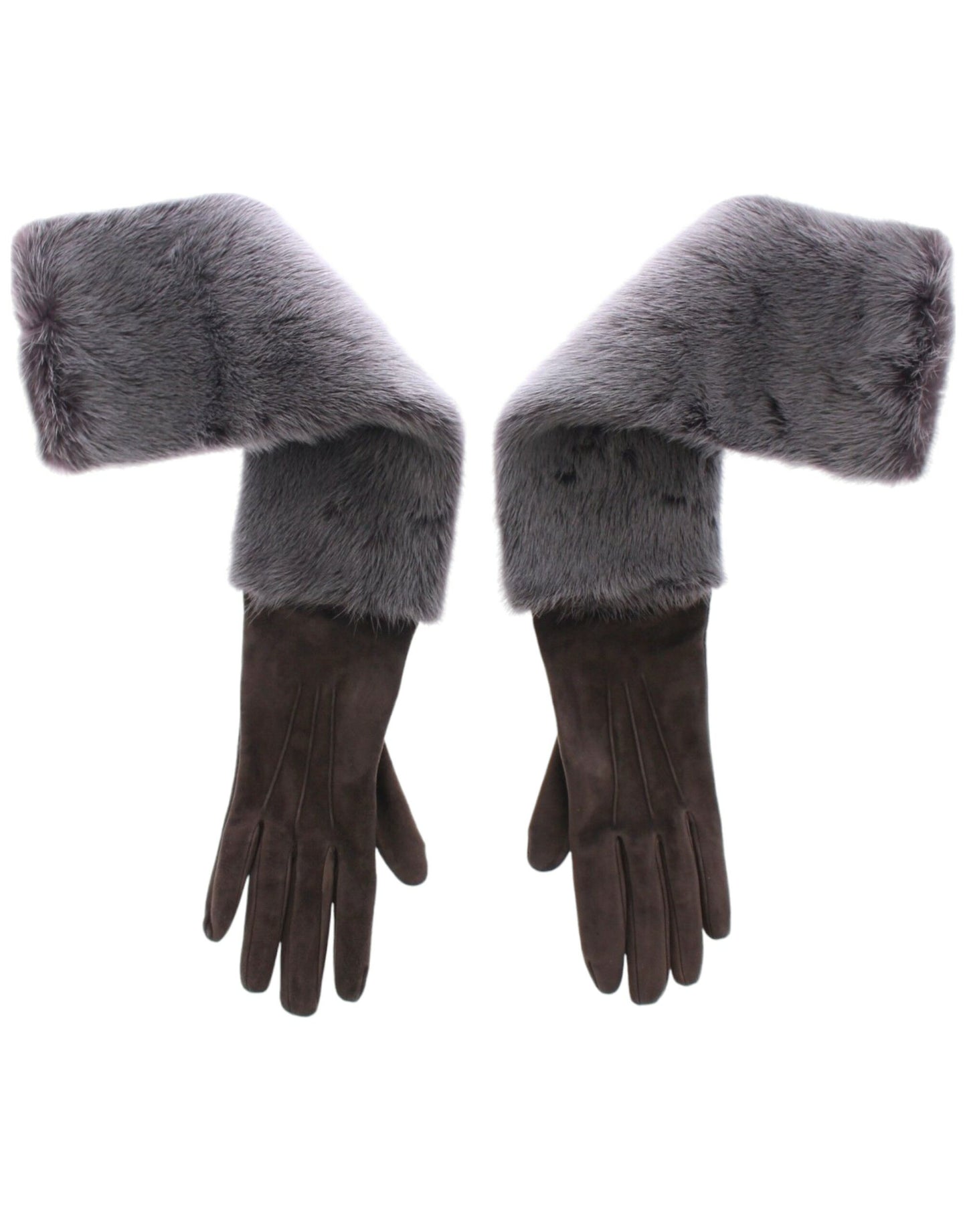 Dolce & Gabbana Gray Mink Fur Lambskin Suede Leather Gloves