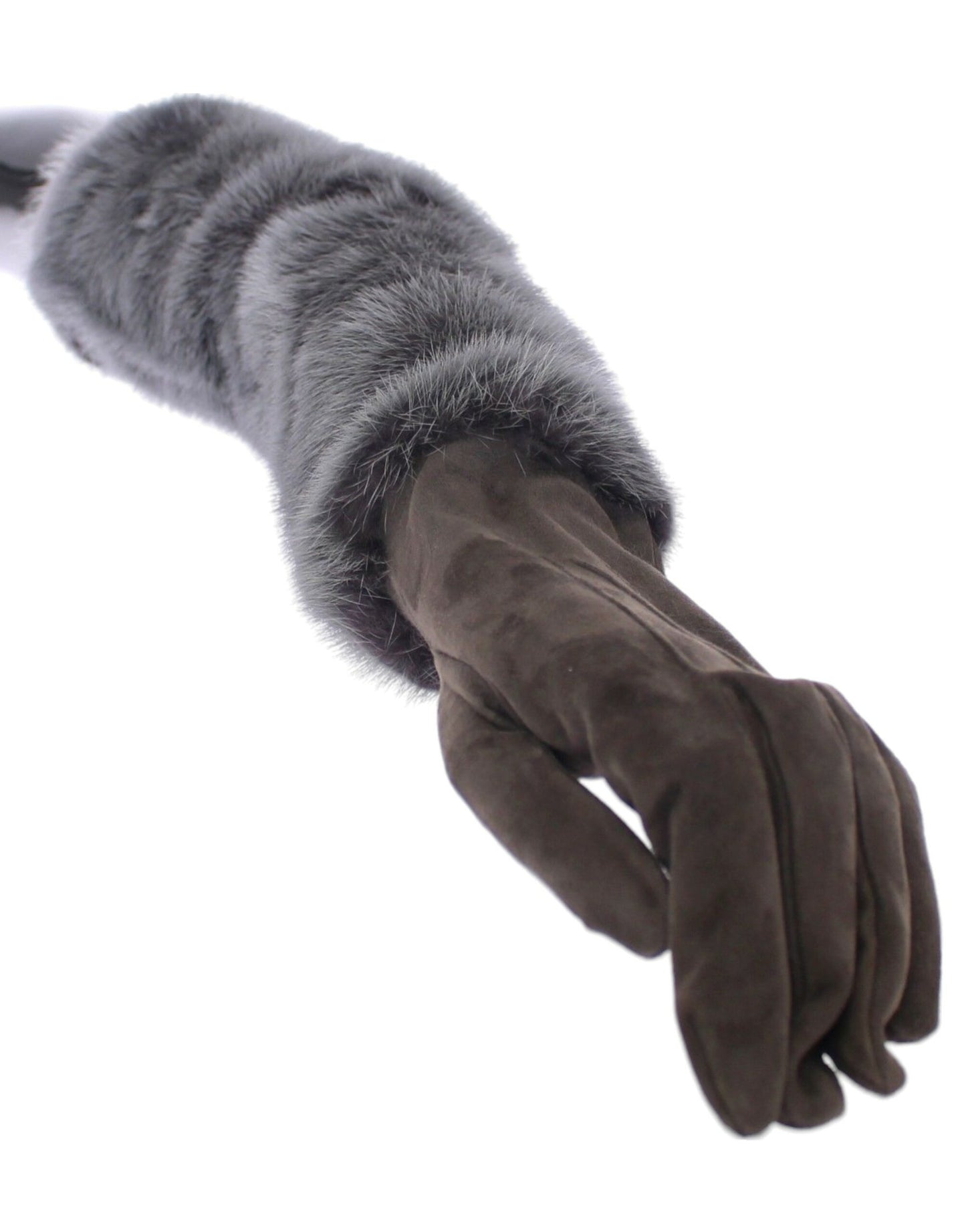 Dolce & Gabbana Gray Mink Fur Lambskin Suede Leather Gloves