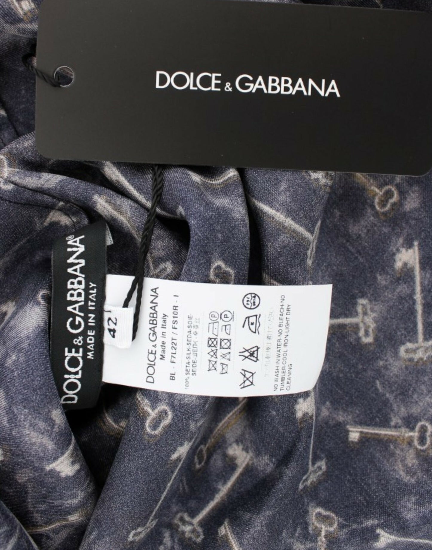 Dolce & Gabbana Blue gold key print silk blouse