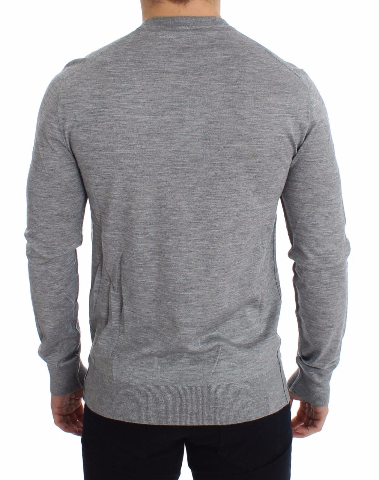 Dolce & Gabbana Elegant Gray Silk-Cashmere V-Neck Sweater