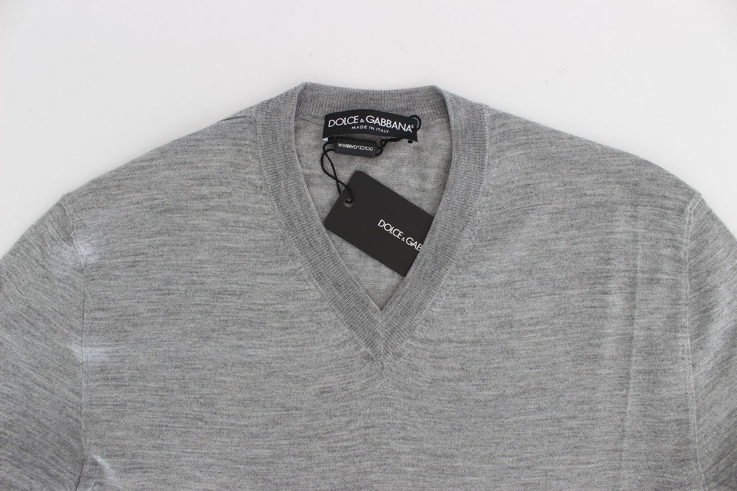 Dolce & Gabbana Elegant Gray Silk-Cashmere V-Neck Sweater