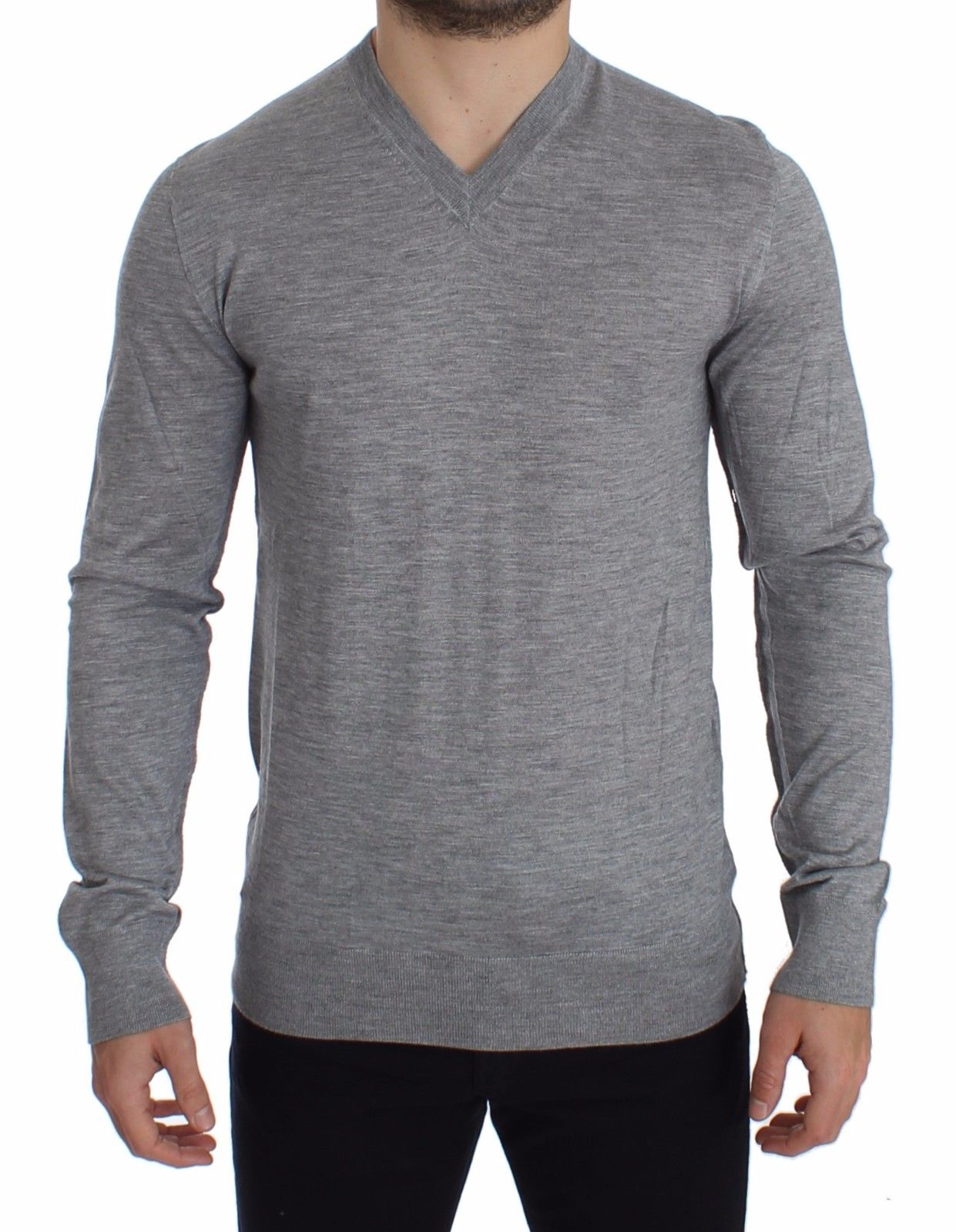 Dolce & Gabbana Elegant Gray Silk-Cashmere V-Neck Sweater