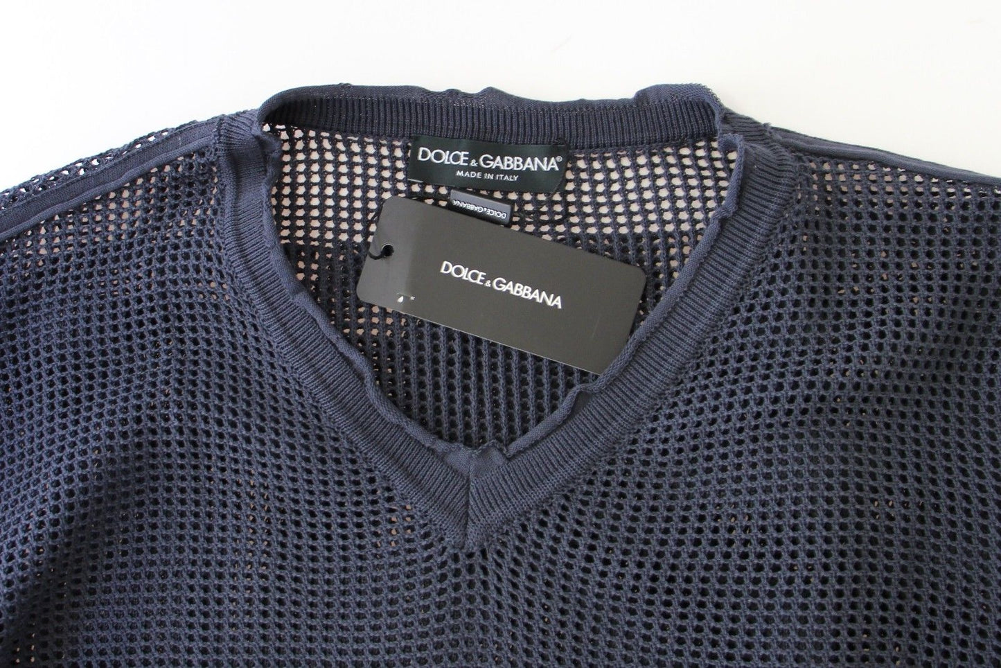 Dolce & Gabbana Dapper Blue Netted V-neck Sweater