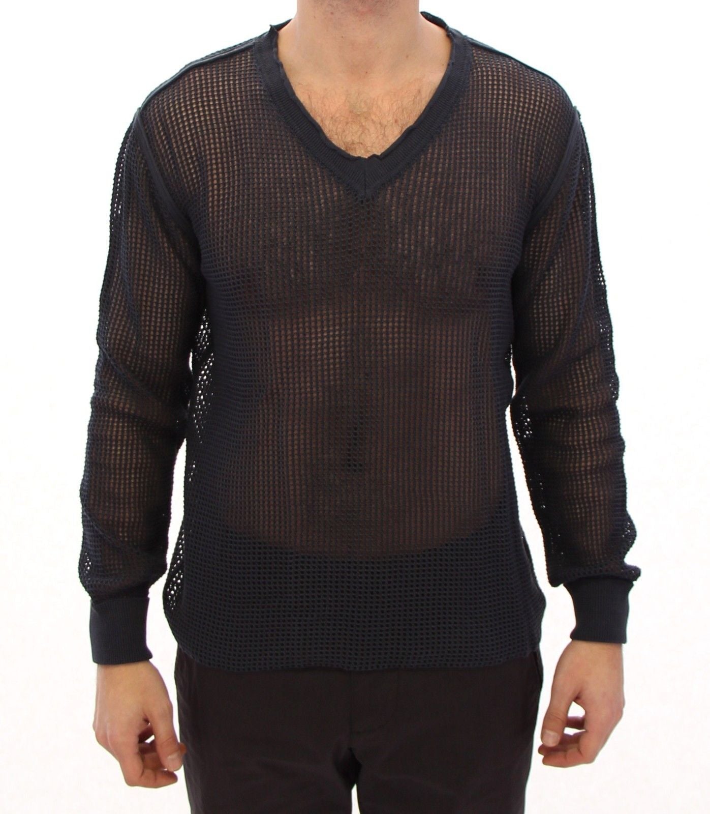 Dolce & Gabbana Dapper Blue Netted V-neck Sweater