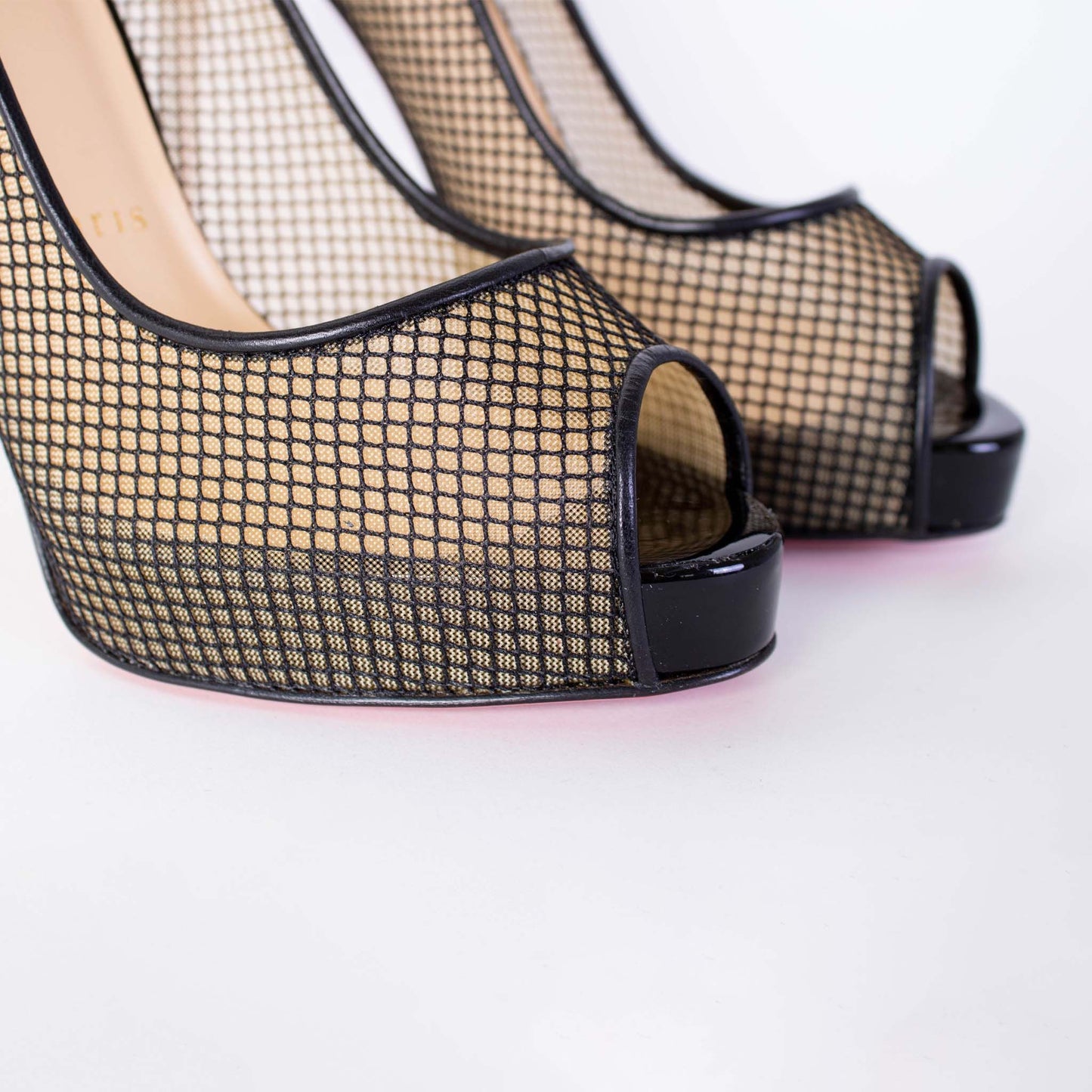 Christian Louboutin Elegant Black Mesh Leather Pumps