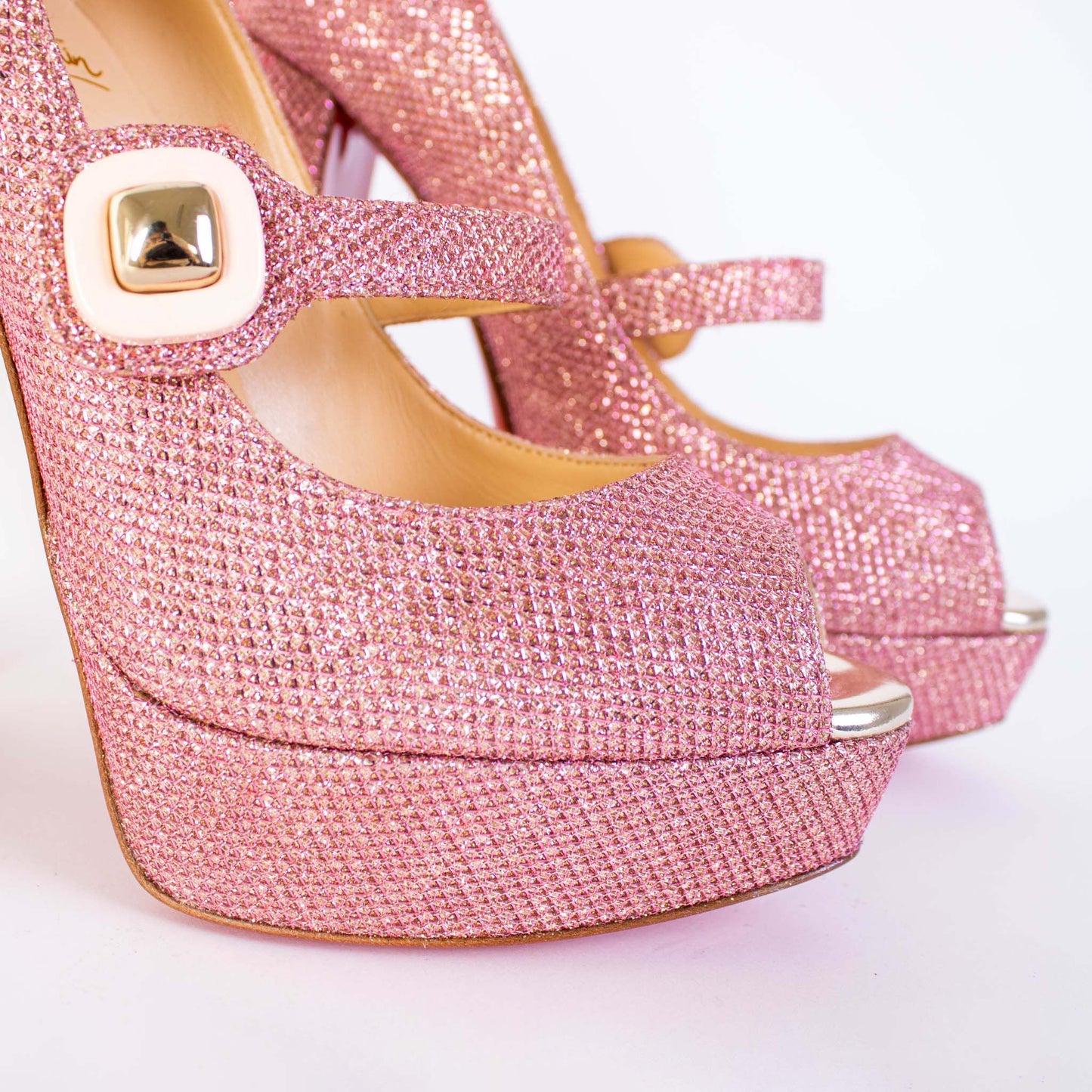 Christian Louboutin Elegant Pink Glitter Heeled Sandals