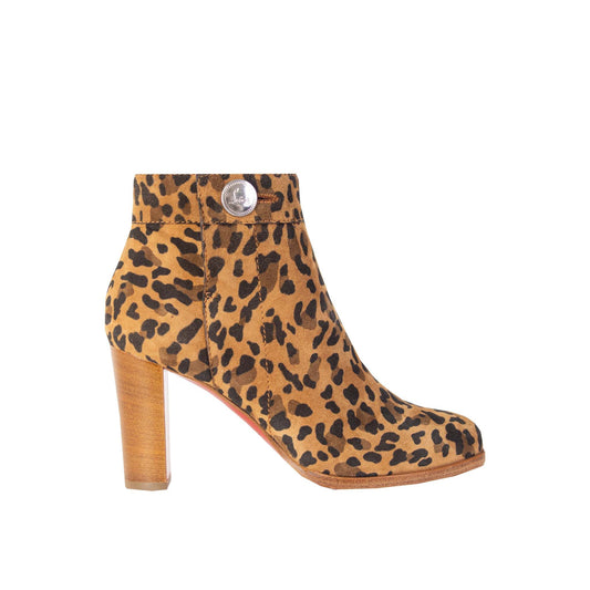 Christian Louboutin Elegant Suede Leopard Ankle Boots with Heel