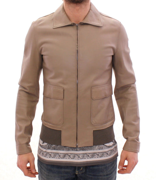 Dolce & Gabbana Elegant Beige Lambskin Leather Jacket