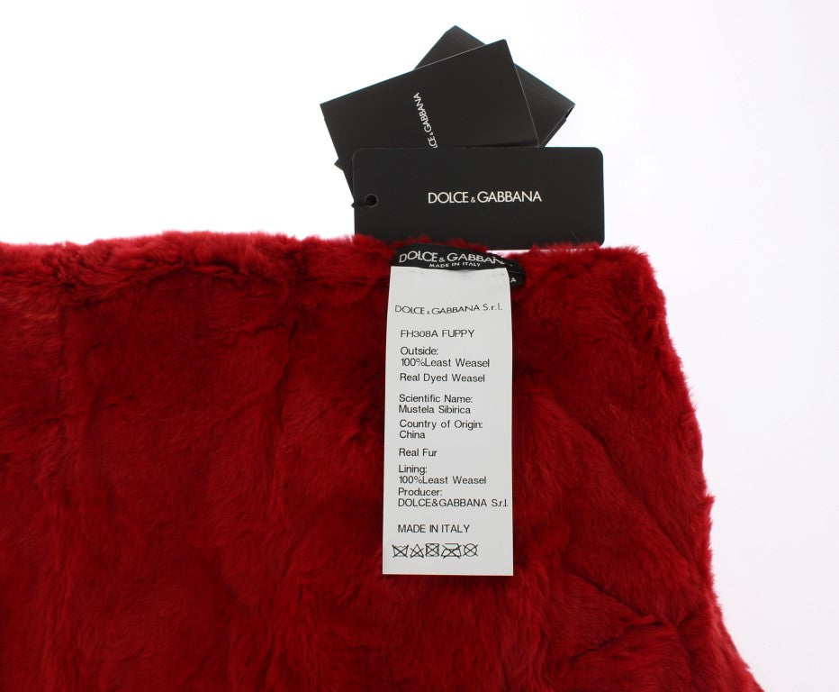 Dolce & Gabbana Exquisite Red Weasel Fur Hooded Scarf Wrap