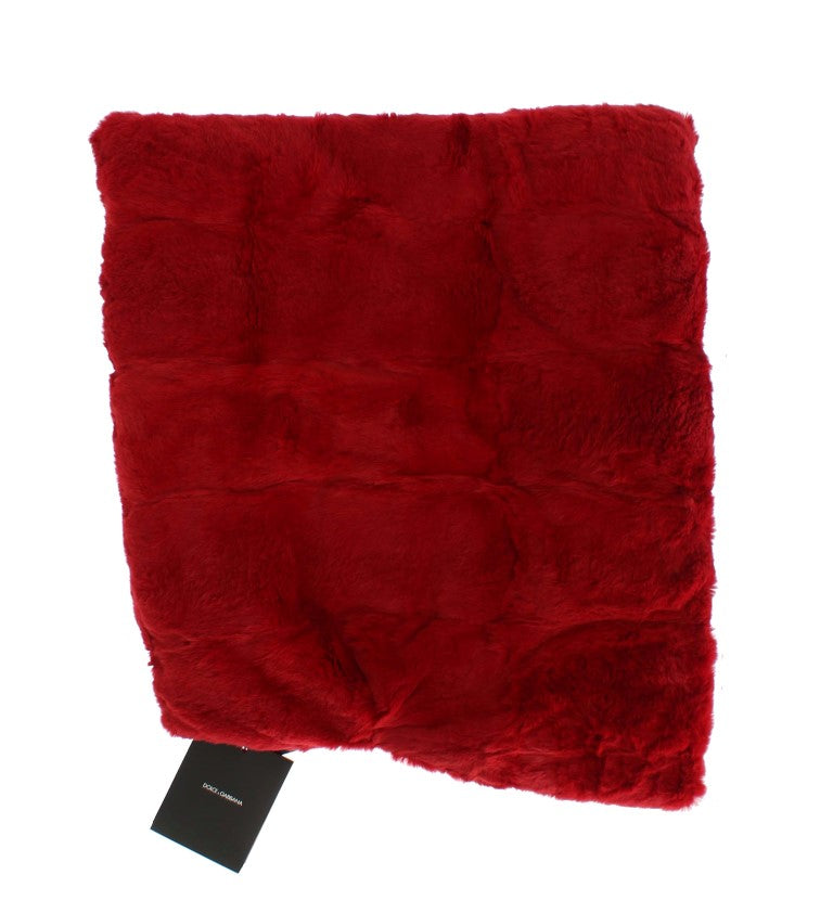 Dolce & Gabbana Exquisite Red Weasel Fur Hooded Scarf Wrap