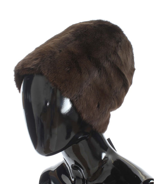 Dolce & Gabbana Brown Weasel Fur Womens Cashmere Hat Beanie