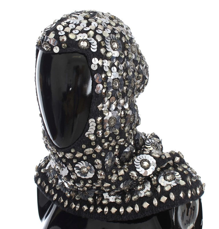 Dolce & Gabbana Exquisite Sequined Crystal Hooded Scarf Wrap