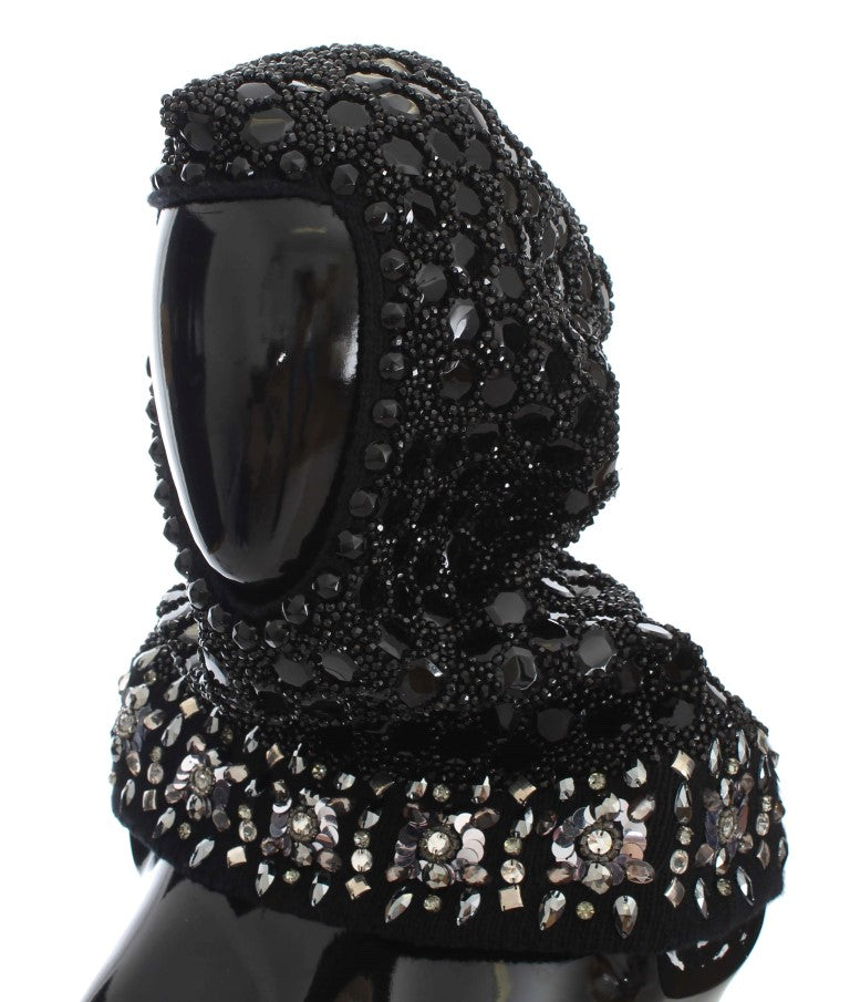 Dolce & Gabbana Black Sequined Crystal Hooded Scarf Wrap