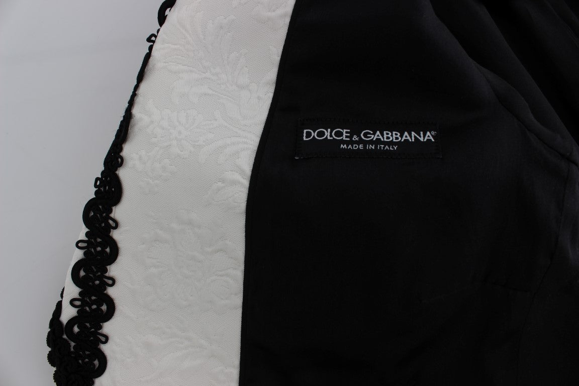 Dolce & Gabbana Elegant White & Black Floral Brocade Blazer Jacket