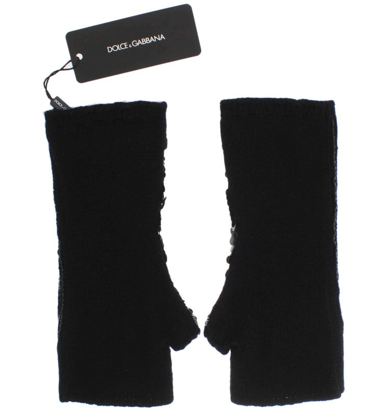 Dolce & Gabbana Sequined Cashmere Fingerless Gloves