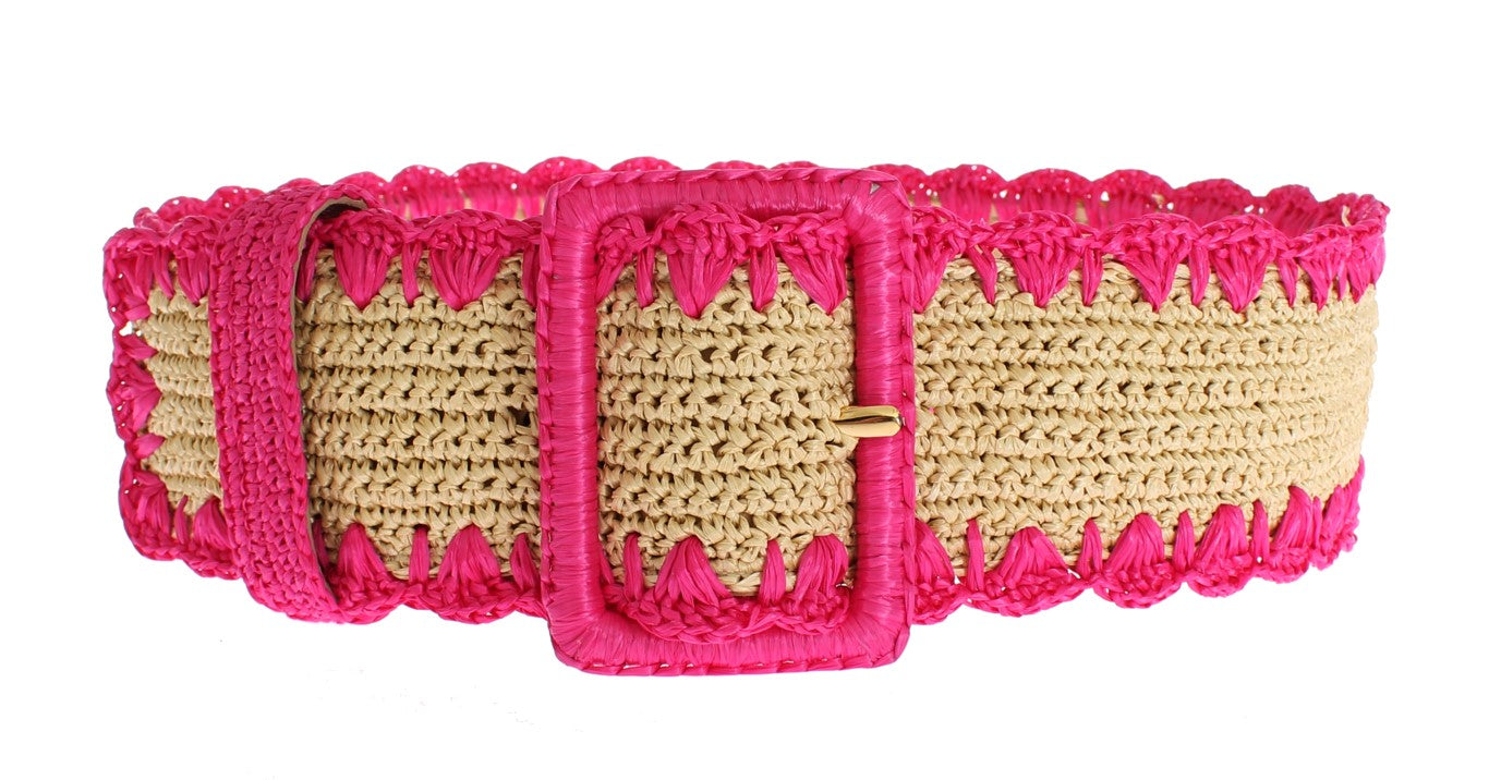 Dolce & Gabbana Pink Raffia Woven Wide Belt