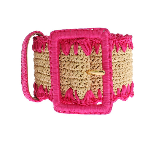 Dolce & Gabbana Pink Raffia Woven Wide Belt