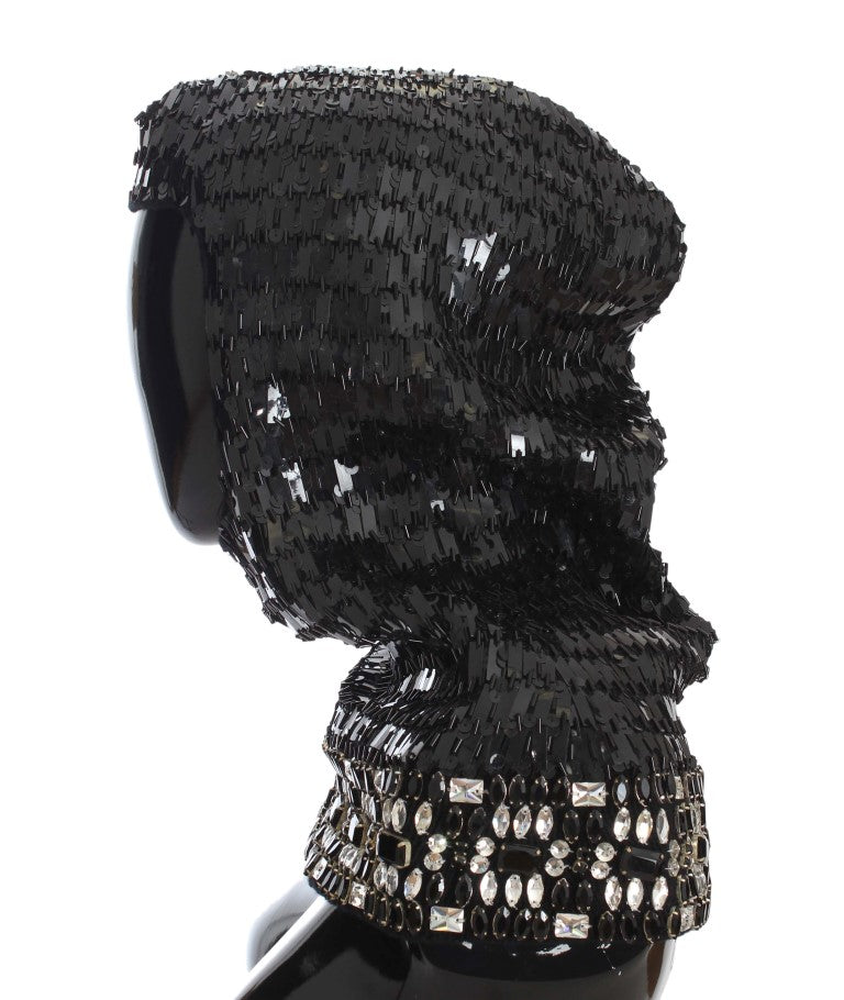 Dolce & Gabbana Elegant Black Sequined Crystal Hooded Scarf Wrap