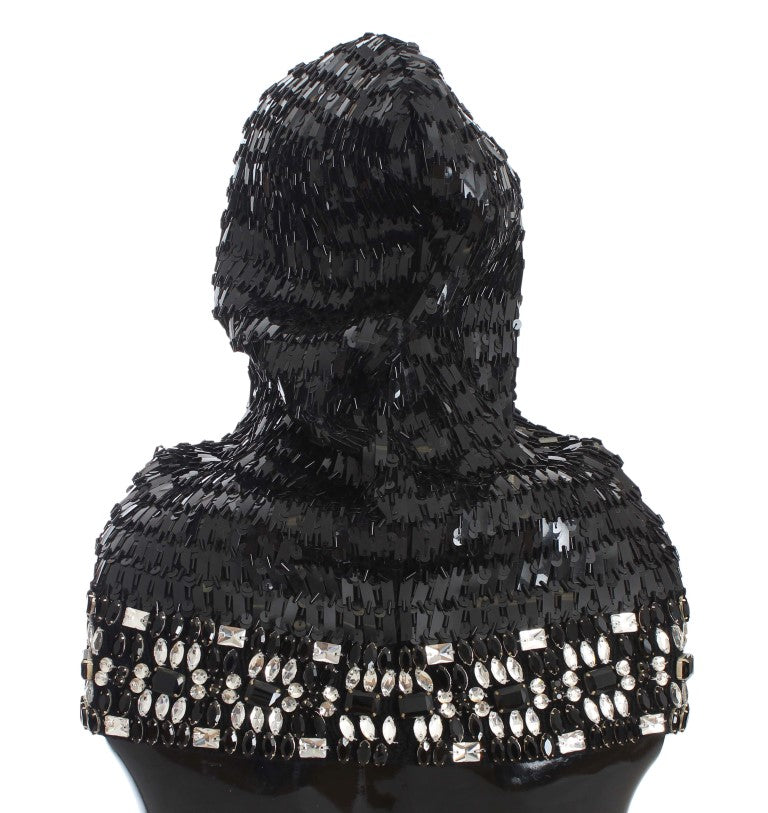 Dolce & Gabbana Elegant Black Sequined Crystal Hooded Scarf Wrap