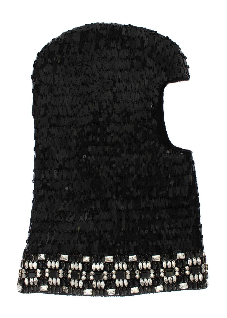 Dolce & Gabbana Elegant Black Sequined Crystal Hooded Scarf Wrap