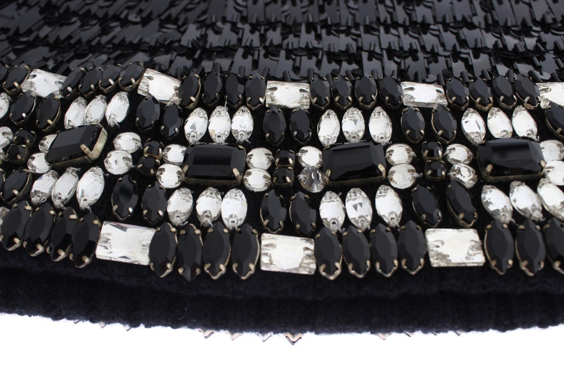 Dolce & Gabbana Elegant Black Sequined Crystal Hooded Scarf Wrap