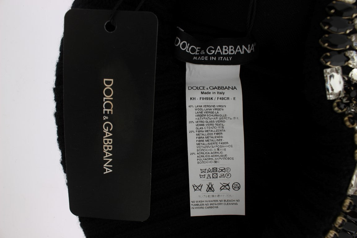 Dolce & Gabbana Elegant Black Sequined Crystal Hooded Scarf Wrap