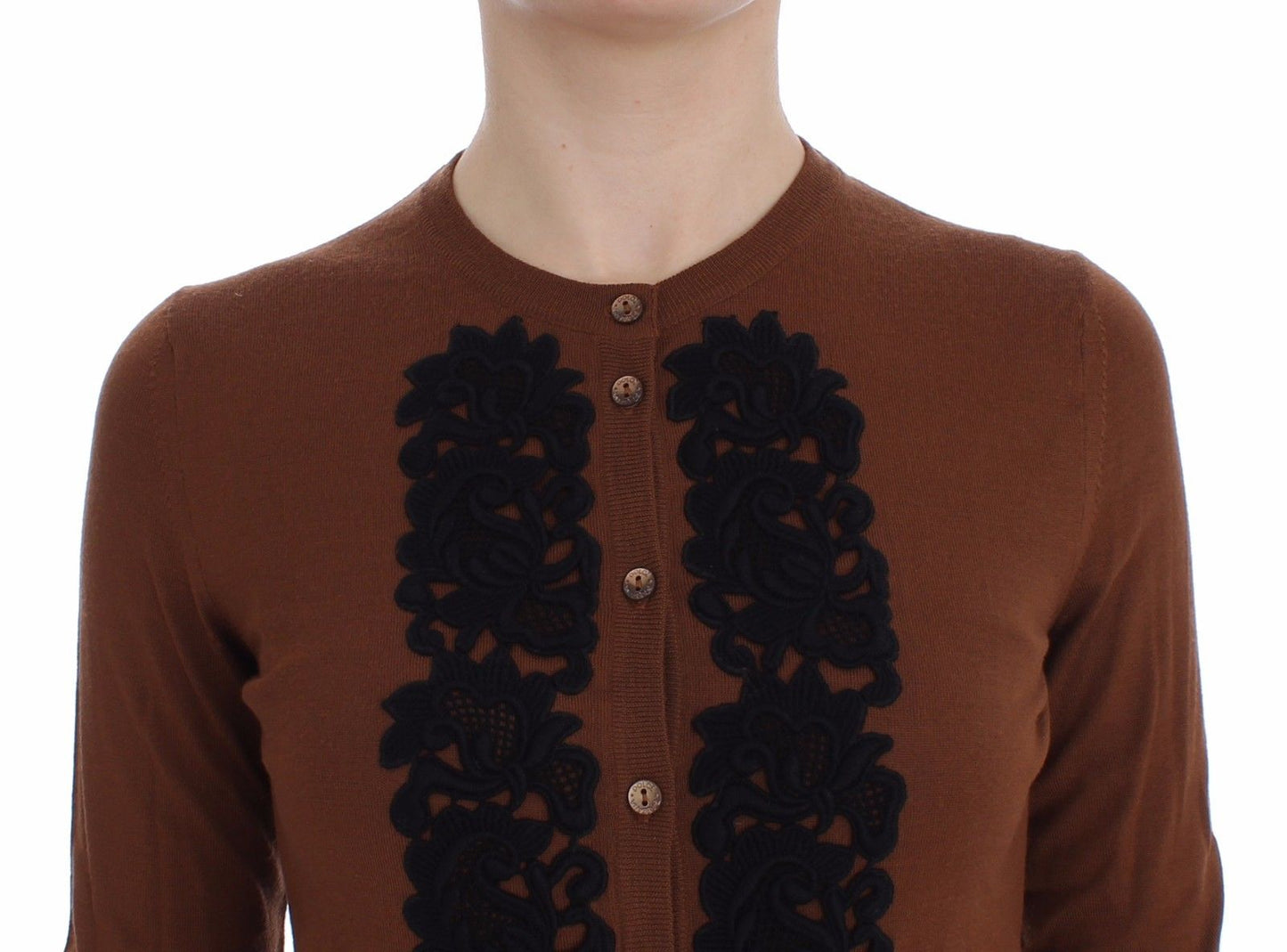 Dolce & Gabbana Elegant Lace-Trim Wool Cardigan Sweater