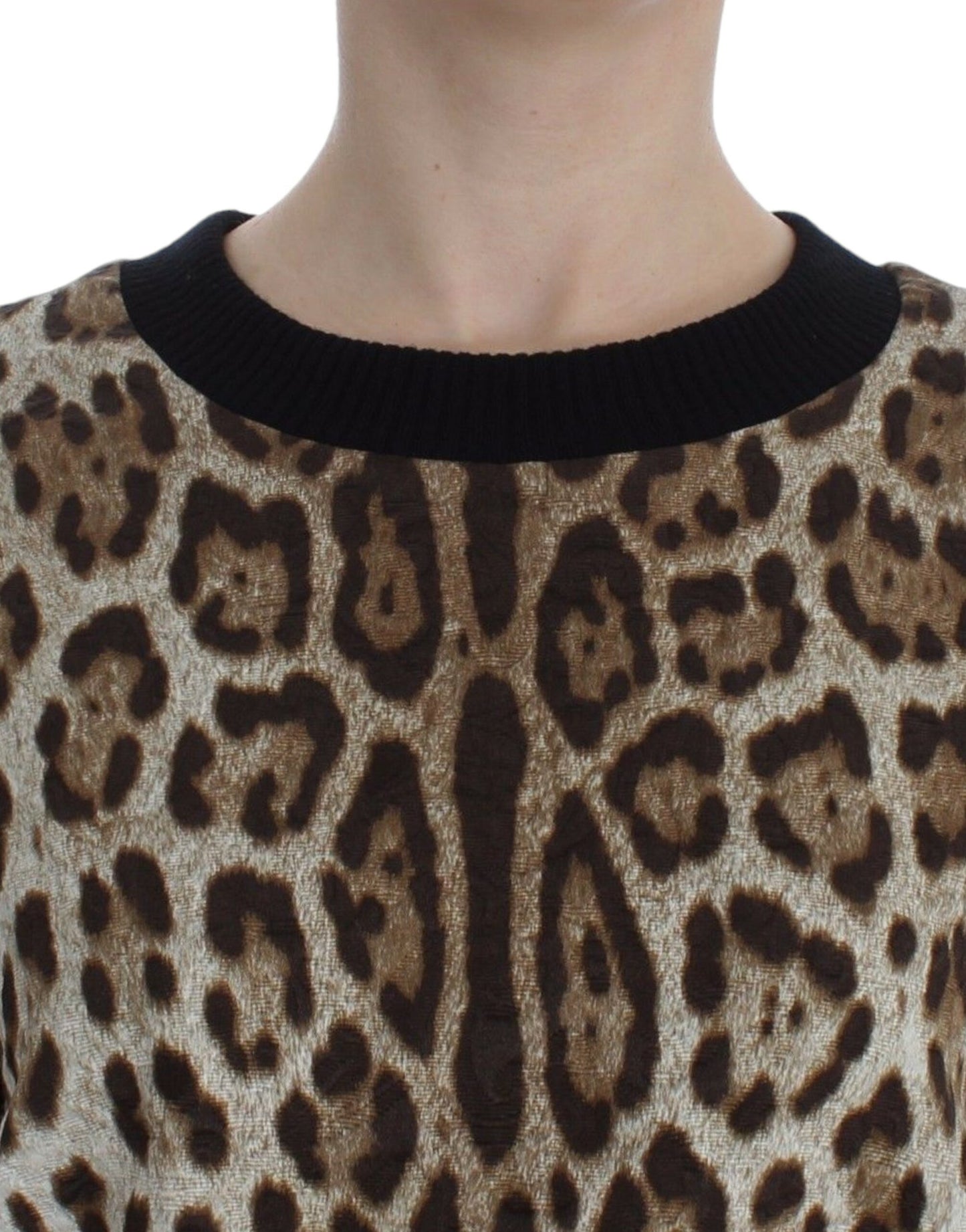 Dolce & Gabbana Leopard Print Crewneck Short Sweater