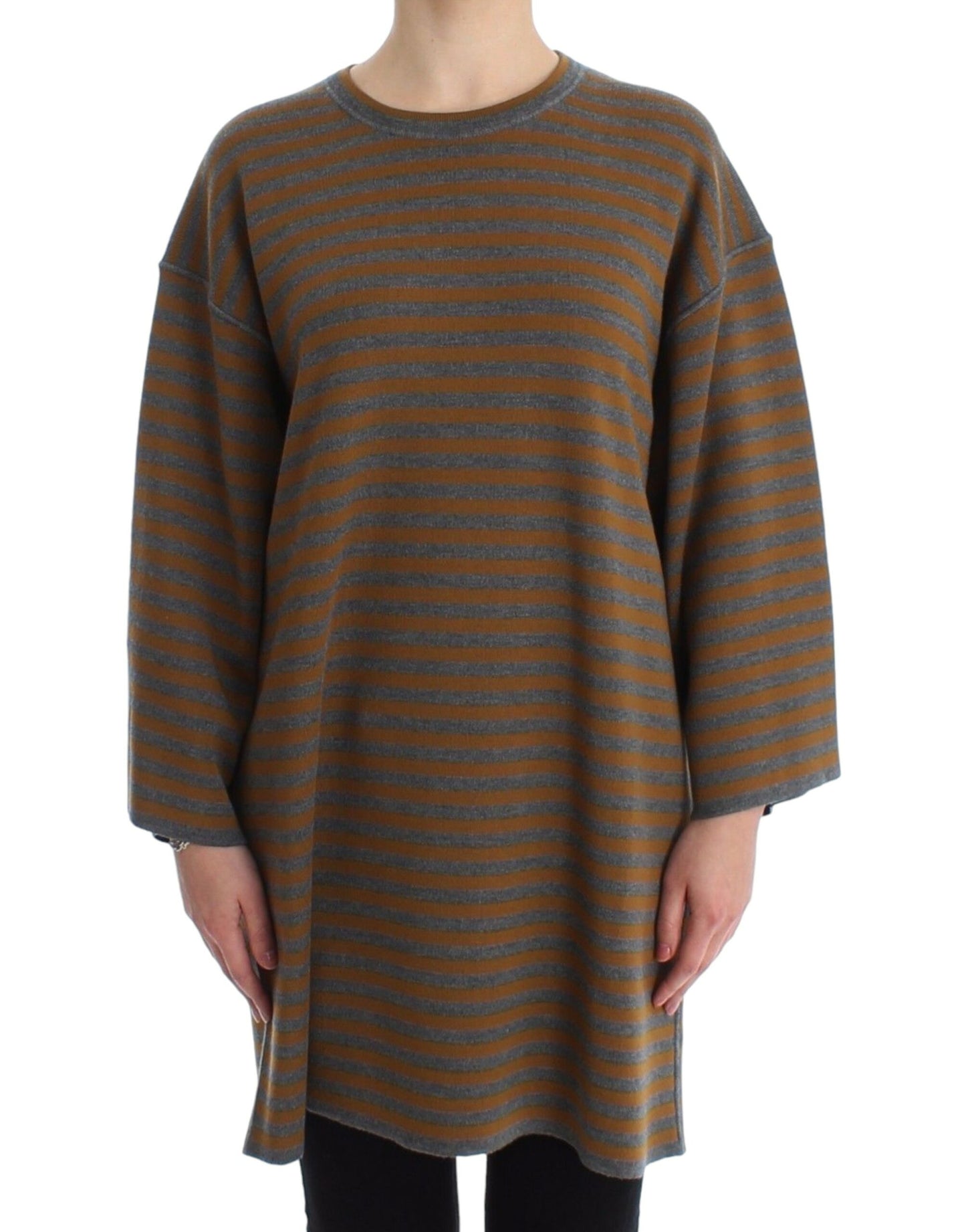 Dolce & Gabbana Oversized Gray Yellow Striped Sweater Top