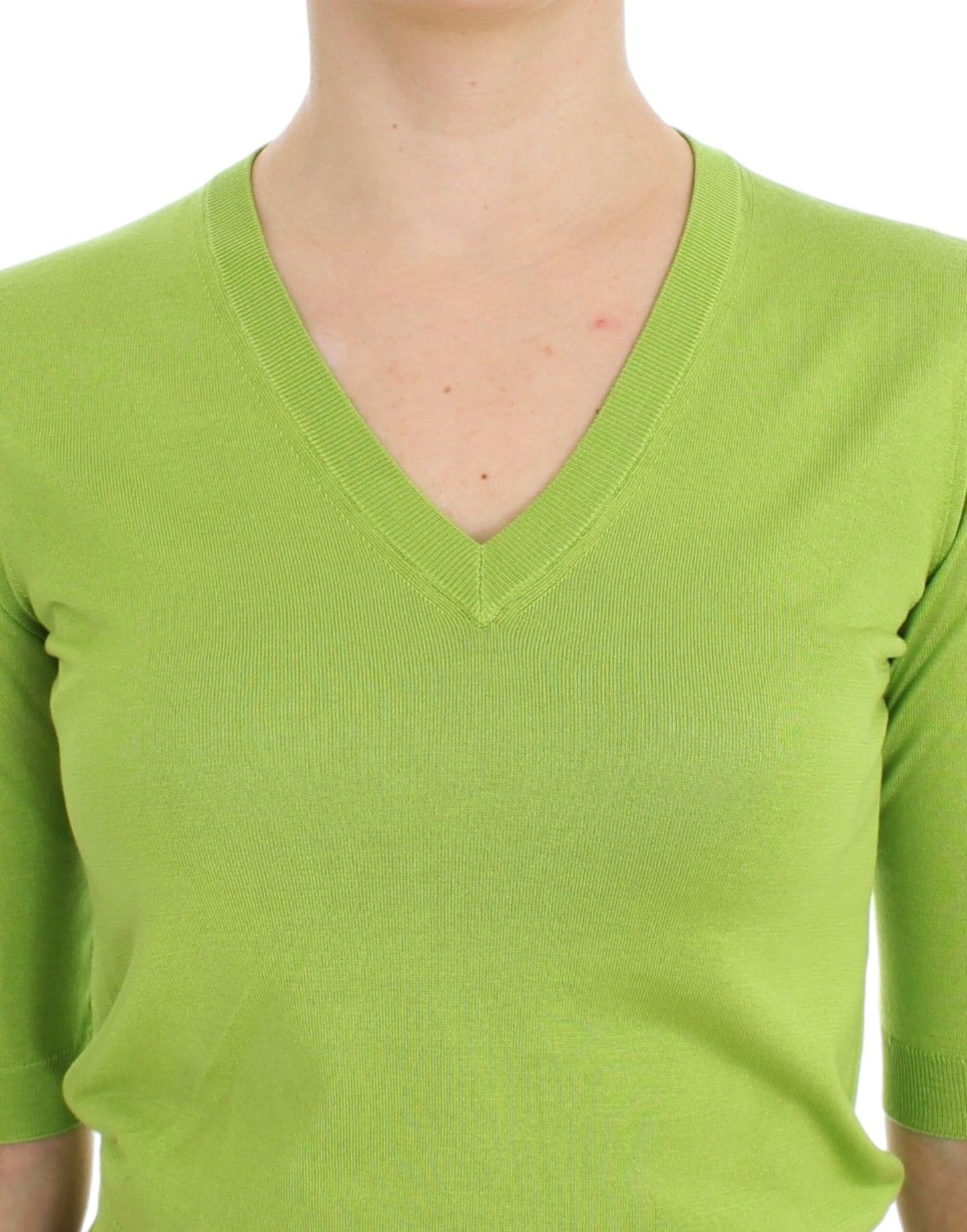 Dolce & Gabbana Green Wool V-neck Pullover Sweater Top