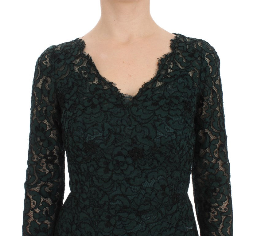 Dolce & Gabbana Green Floral Lace Full Length Dress