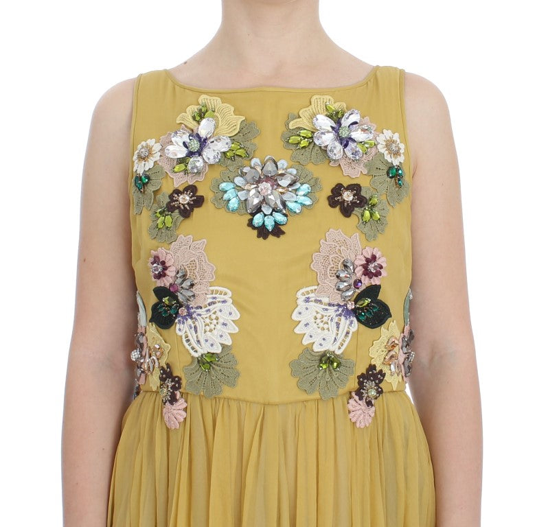 Dolce & Gabbana Enchanting Yellow Silk Floral Appliqu&#233; Gown