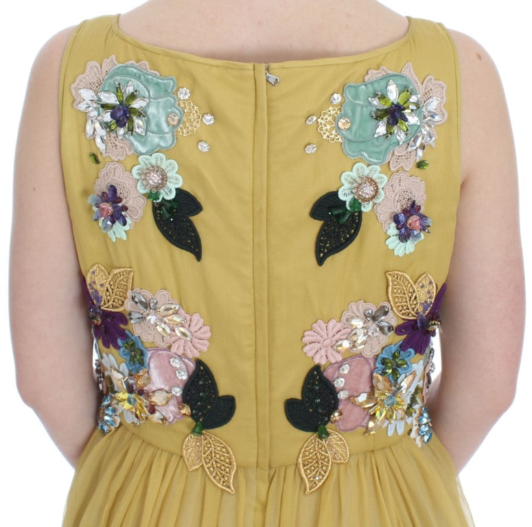 Dolce & Gabbana Enchanting Yellow Silk Floral Appliqu&#233; Gown