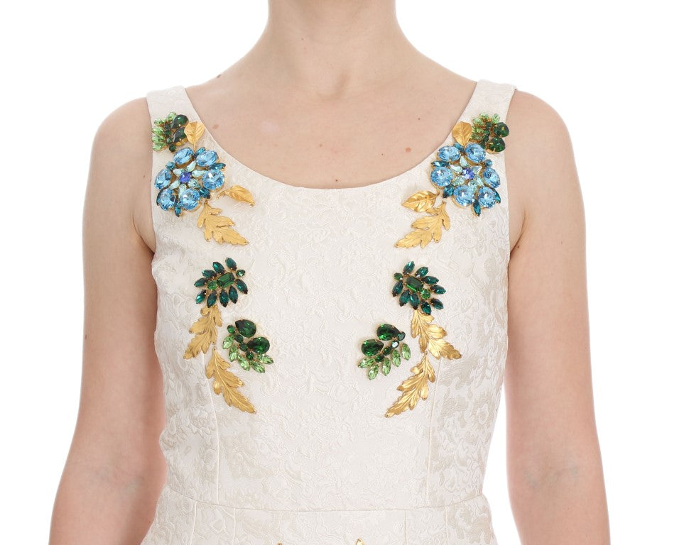 Dolce & Gabbana White Brocade Crystal Sheath Dress