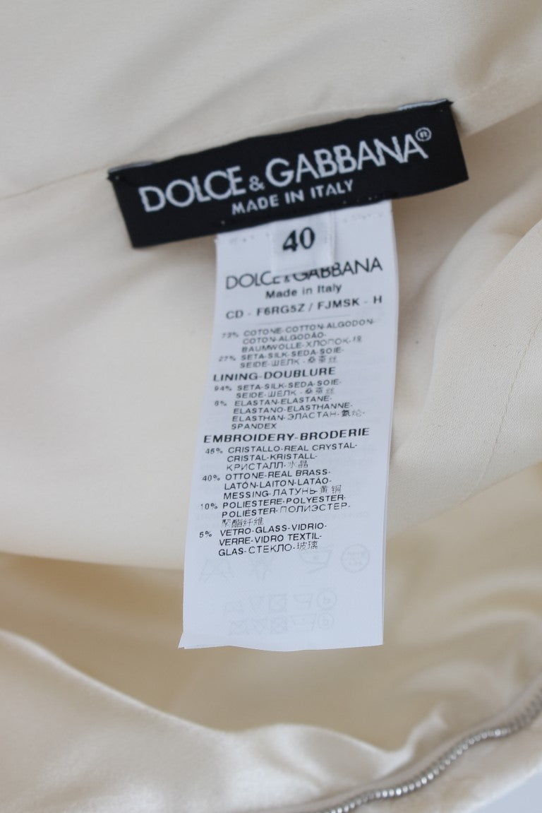 Dolce & Gabbana White Brocade Crystal Sheath Dress