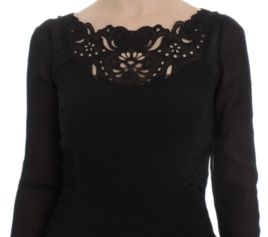 Dolce & Gabbana Elegant Black Floral Lace Sheath Dress