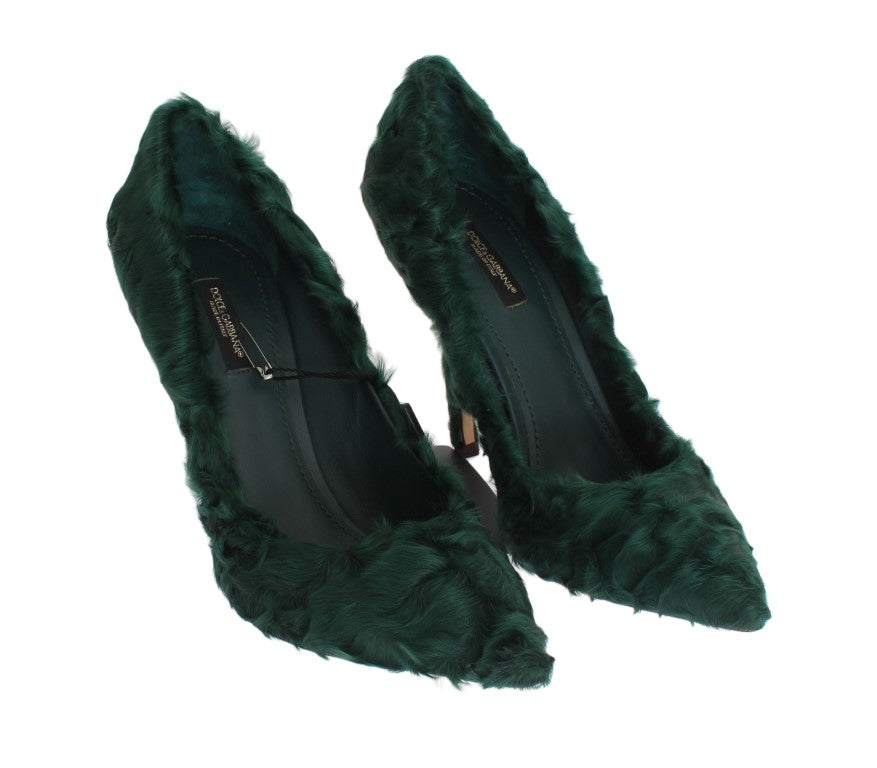 Dolce & Gabbana Elegant Green Xiangao Fur Leather Pumps