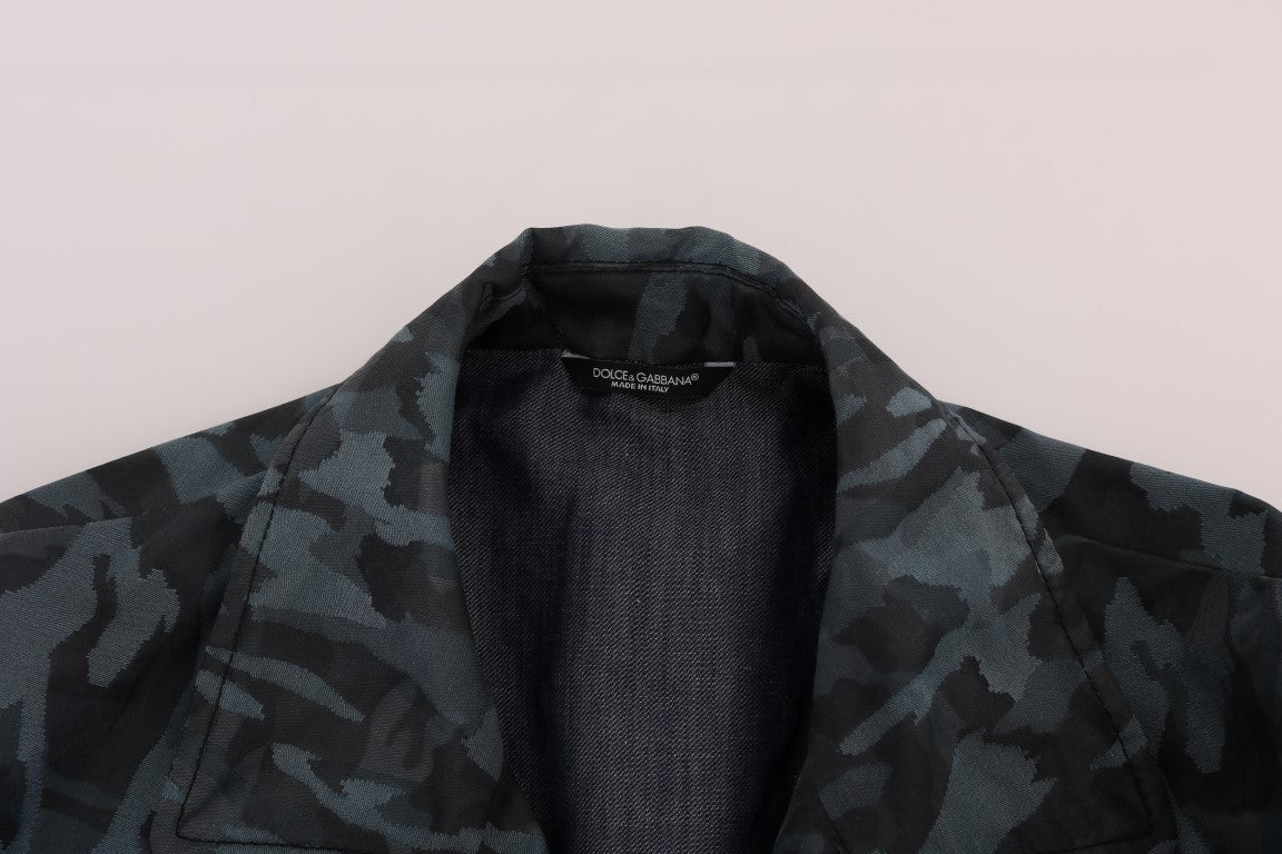 Dolce & Gabbana Blue Camouflage Trench Coat Elegance