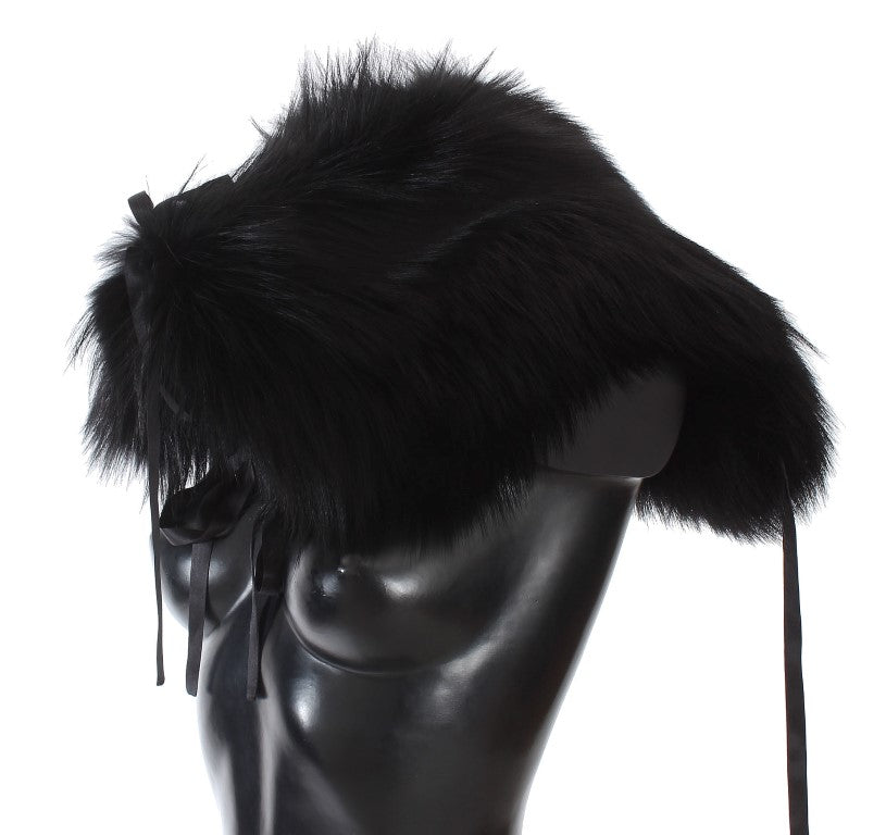 Dolce & Gabbana Black Fox Fur Shoulder Wrap Cover Collar Scarf