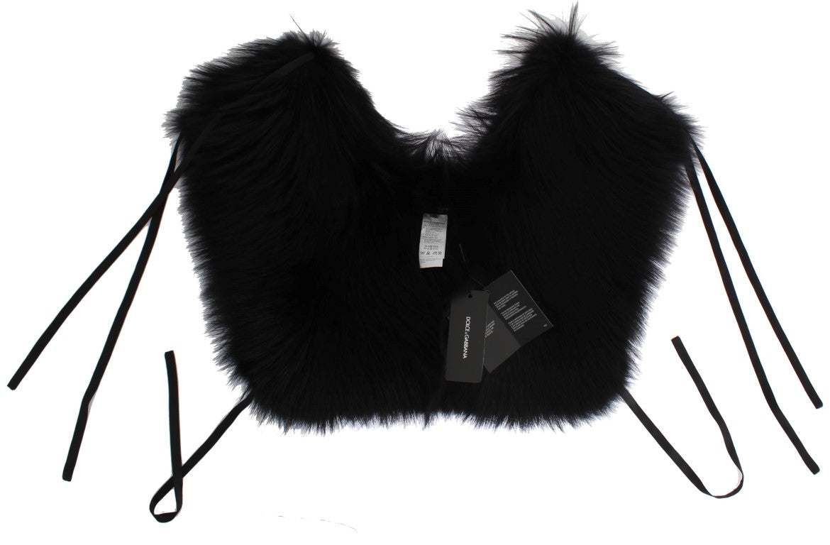 Dolce & Gabbana Black Fox Fur Shoulder Wrap Cover Collar Scarf