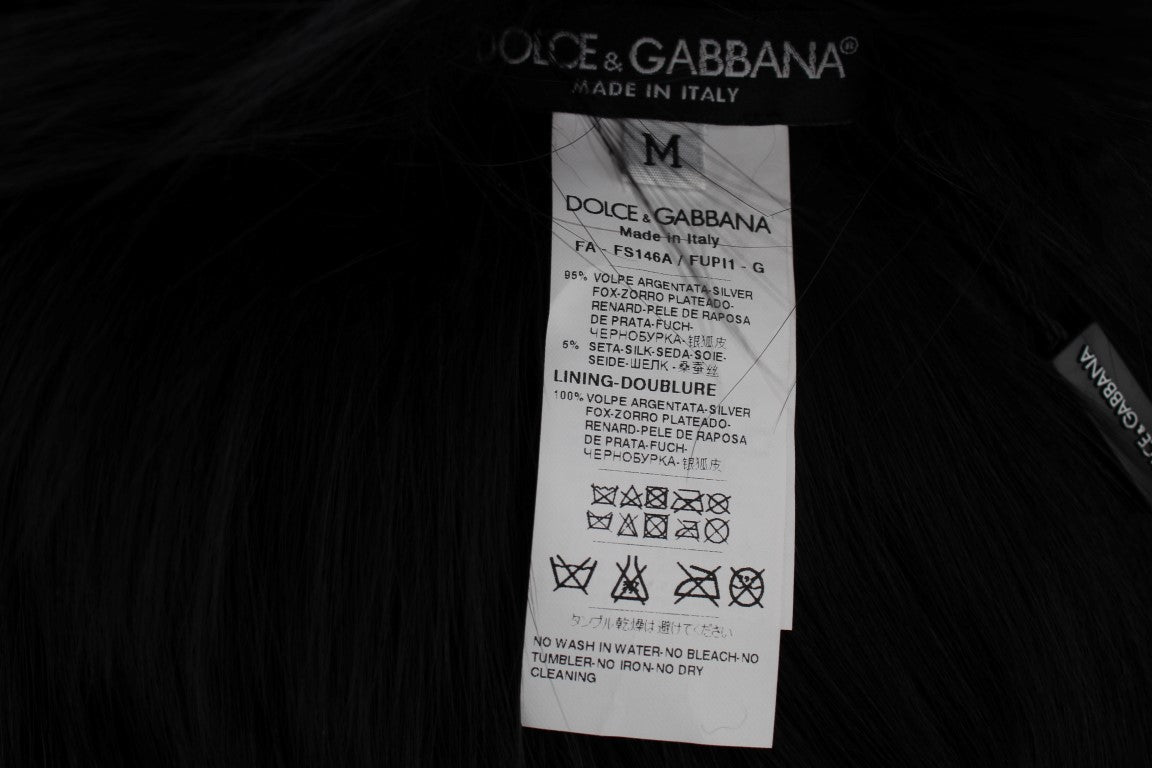 Dolce & Gabbana Black Fox Fur Shoulder Wrap Cover Collar Scarf