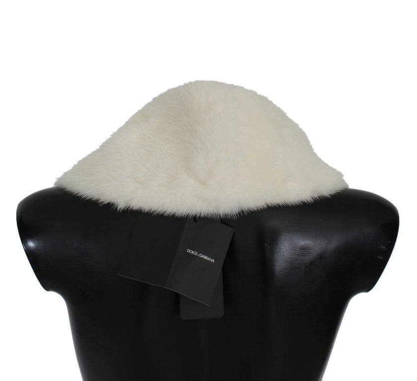 Dolce & Gabbana Elegant White Mink Fur Shoulder Wrap Scarf