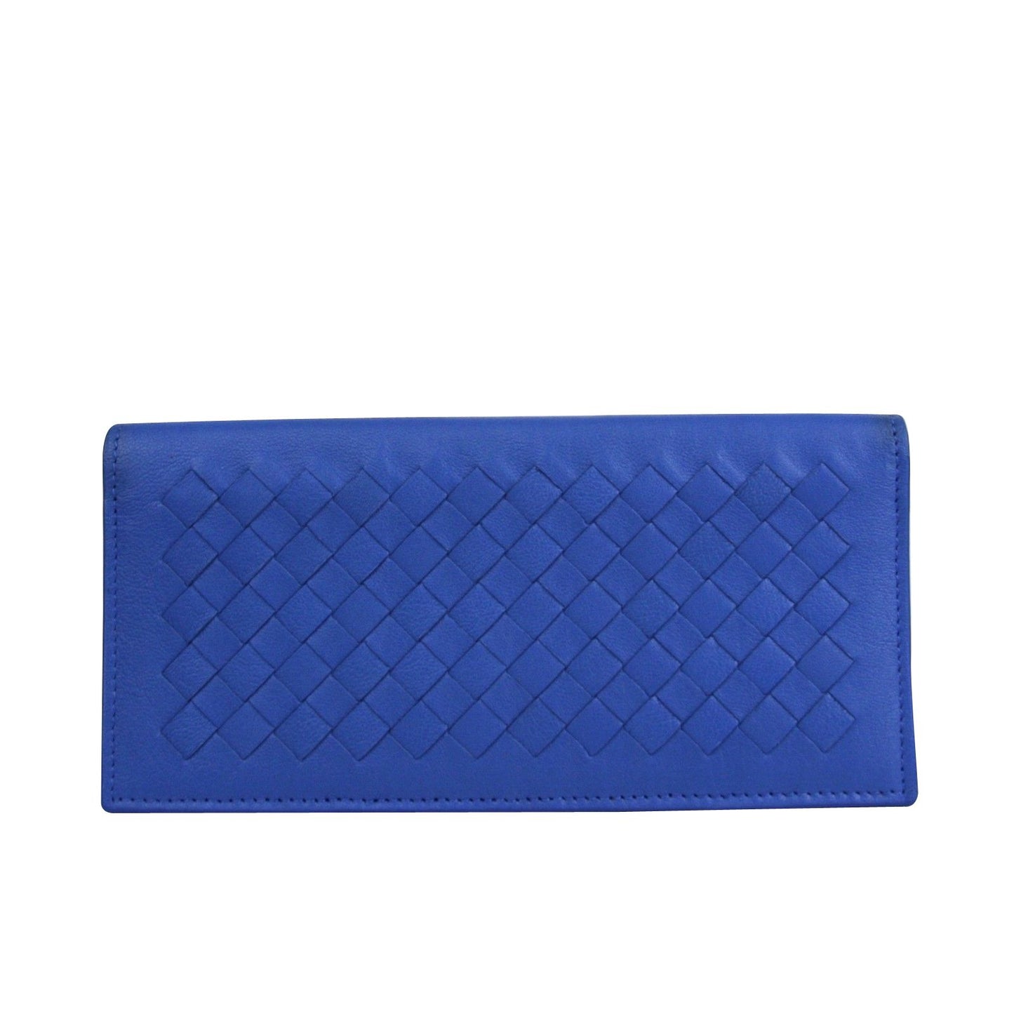 Bottega Veneta Bottega Veneta Men's Intercciaco Blue Leather Woven Long Bifold Wallet