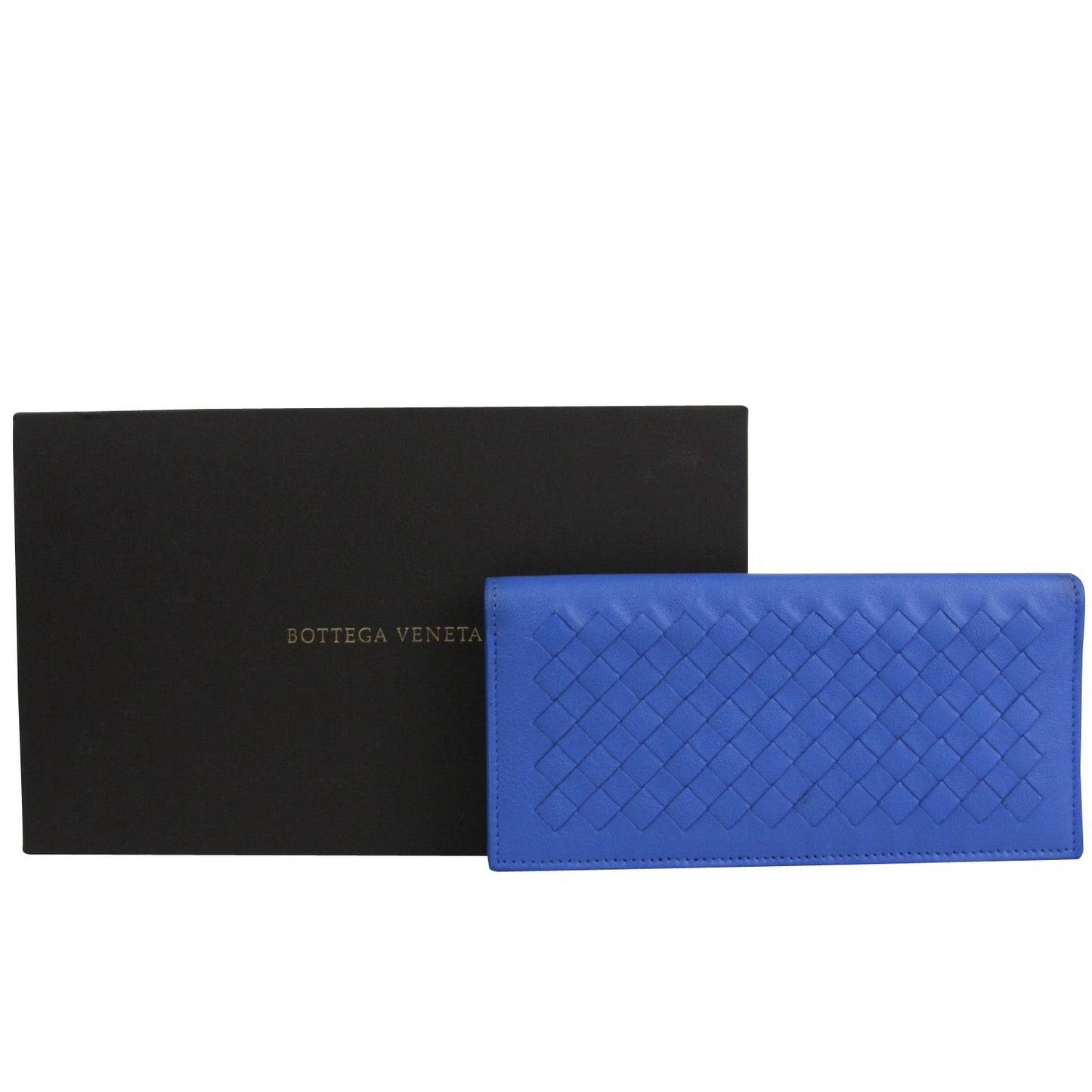 Bottega Veneta Bottega Veneta Men's Intercciaco Blue Leather Woven Long Bifold Wallet